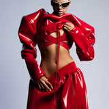 HIGH GLOSS RED OVERSIZED  SHOULDER TOP