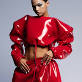 HIGH GLOSS RED OVERSIZED  SHOULDER TOP