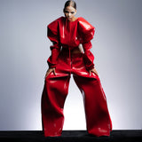 HIGH GLOSS RED OVERSIZED  SHOULDER TOP