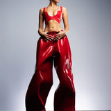HIGH GLOSS RED LIQUID SWEATPANTS