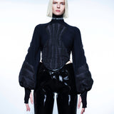 BLACK QUILTED PUFFER SWEATER