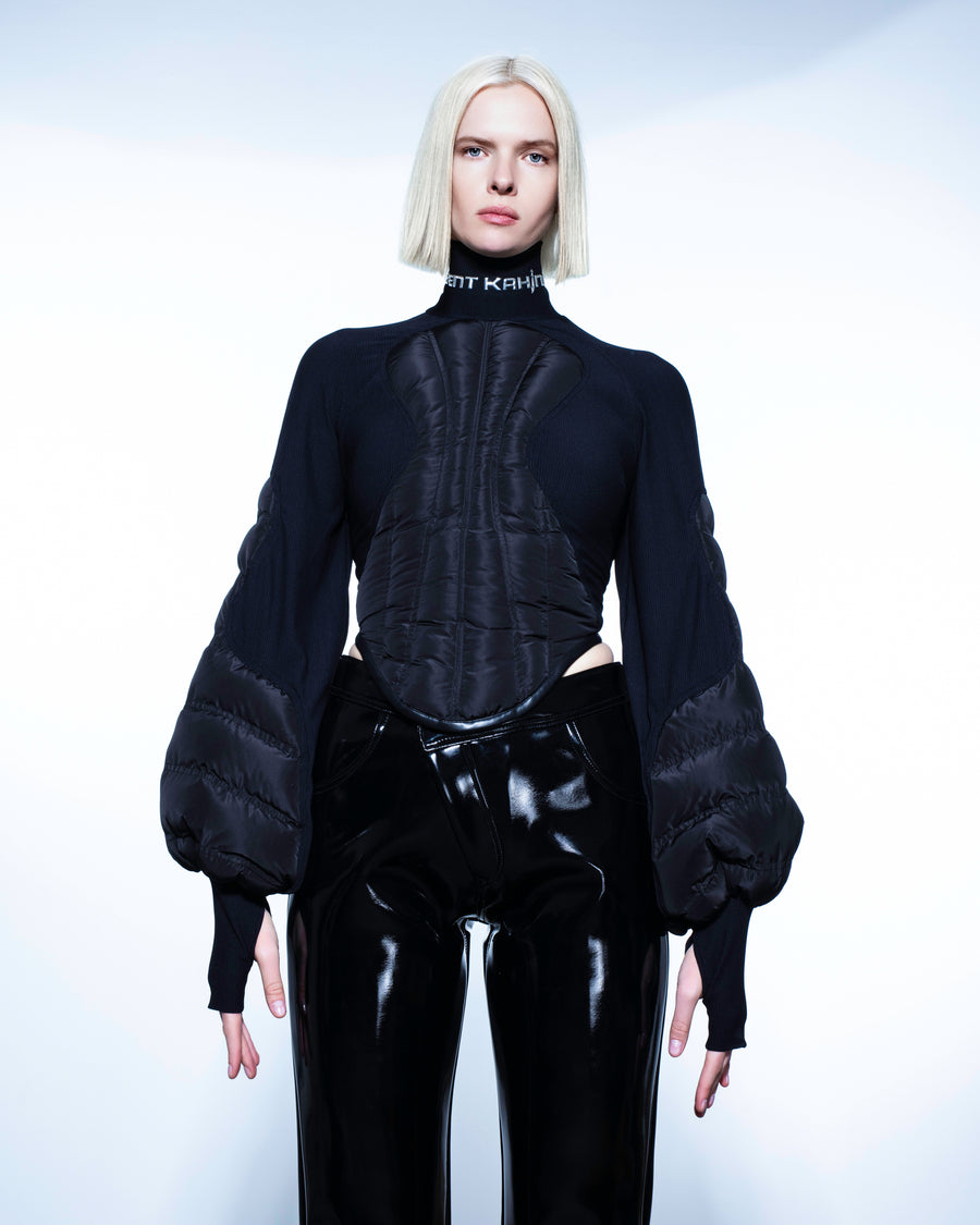 BLACK QUILTED PUFFER SWEATER