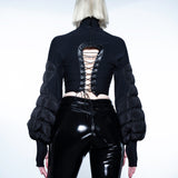 BLACK QUILTED PUFFER SWEATER