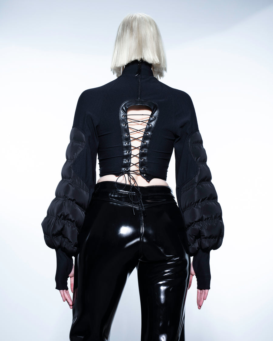 BLACK QUILTED PUFFER SWEATER