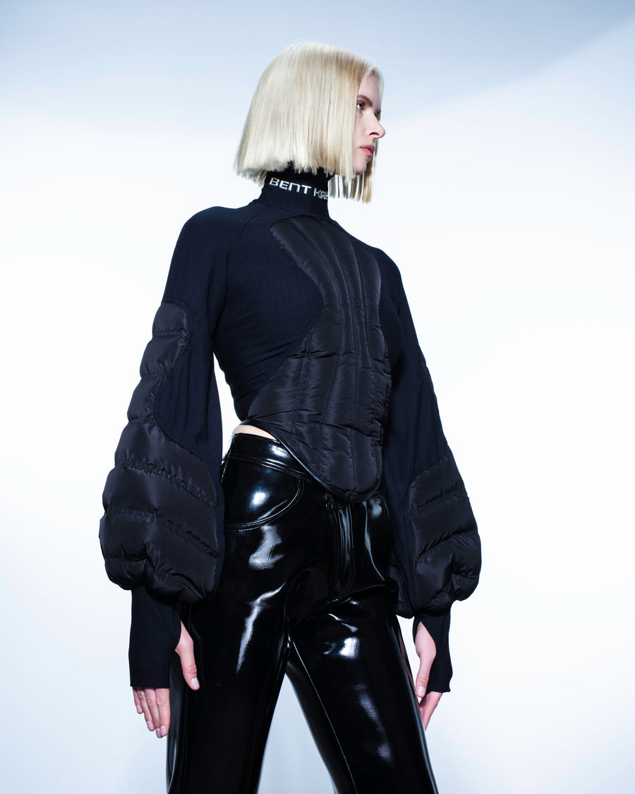 BLACK QUILTED PUFFER SWEATER