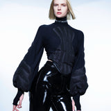 BLACK QUILTED PUFFER SWEATER