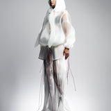 WHITE REFLECTIVE ORGANZA HOODIE