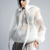WHITE REFLECTIVE ORGANZA HOODIE