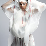 WHITE REFLECTIVE ORGANZA HOODIE