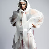 WHITE REFLECTIVE ORGANZA HOODIE
