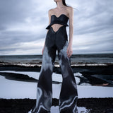 GUN METAL ORGANZA PANT WITH LEATHER WAISTBAND