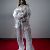 WHITE REFLECTIVE ORGANZA HOODIE