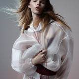 WHITE REFLECTIVE ORGANZA HOODIE