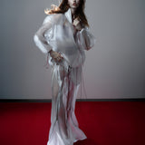 WHITE REFLECTIVE ORGANZA HOODIE