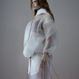 WHITE REFLECTIVE ORGANZA HOODIE