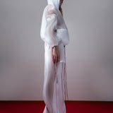 WHITE REFLECTIVE ORGANZA HOODIE