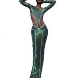 OLIVE GREEN REFLECTIVE SKIRT + BODYSUIT SET