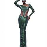 OLIVE GREEN REFLECTIVE SKIRT + BODYSUIT SET