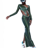 OLIVE GREEN REFLECTIVE SKIRT + BODYSUIT SET