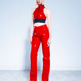 RED LIQUID LOGO SLEEVELESS CROP