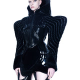 BLACK GLOSS QUILTED PUFFER JACKET