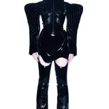 BLACK GLOSS QUILTED PUFFER JACKET