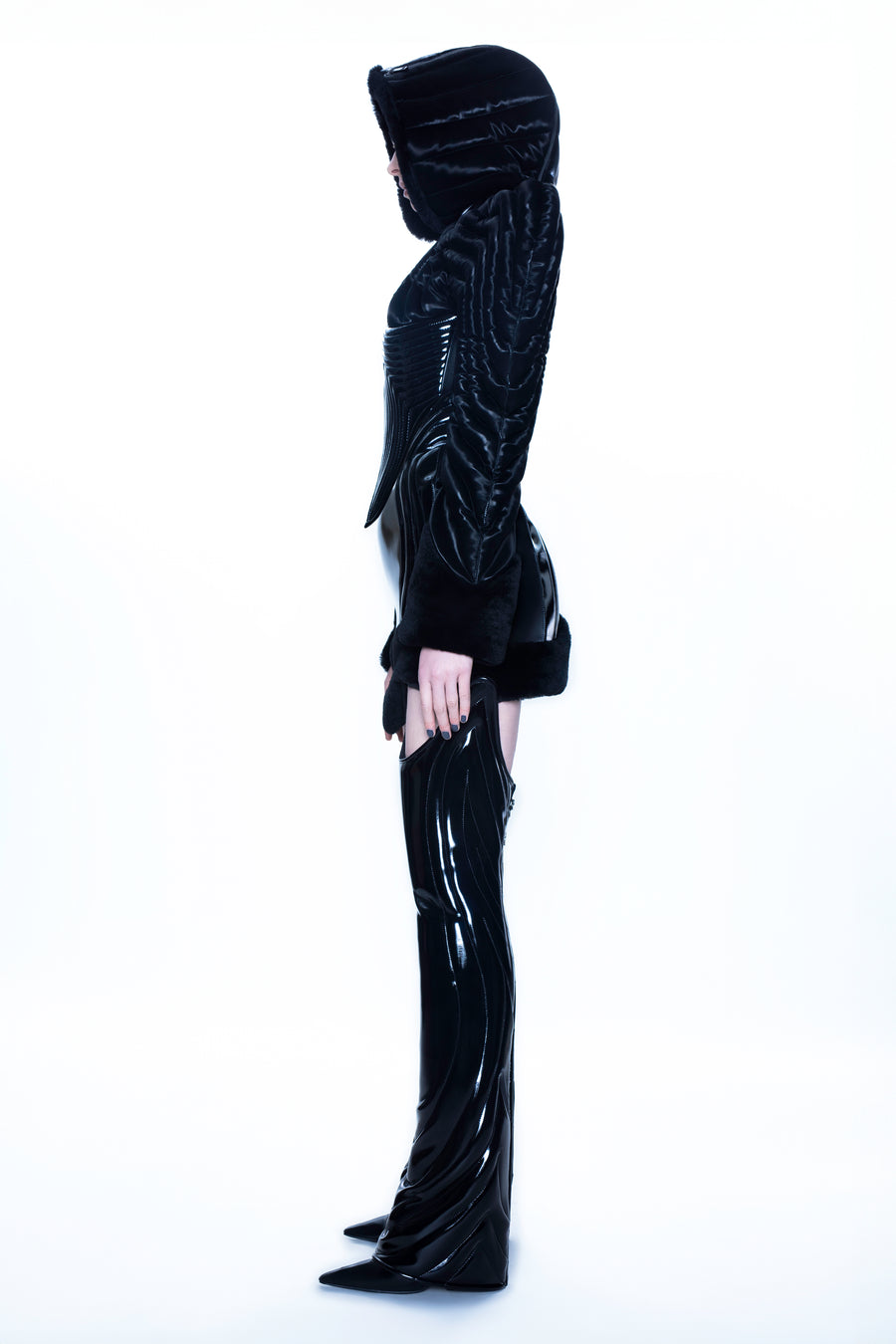 BLACK GLOSS QUILTED PUFFER JACKET